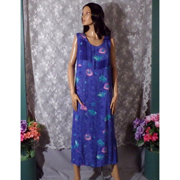 Vintage 90s Dress & Top 1990s Blue Floral Boho Whimsigoth Hippie Size Medium - Picture 5 of 7